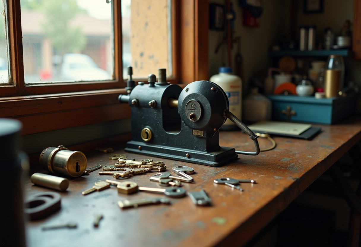 Key-cutting bench with new deadlocks — East Ryde
